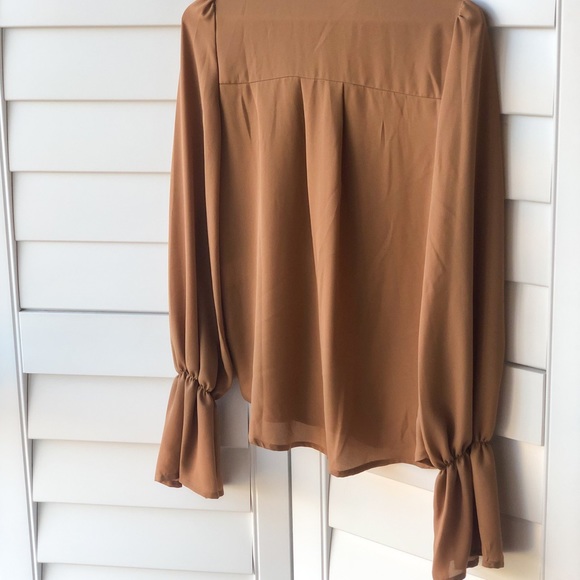 Trumpet Sleeve Tie Neck Blouse - Picture 5 of 7